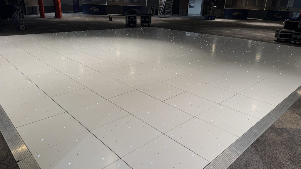 Very large white starlit dance floor at the Vox in Birmingham