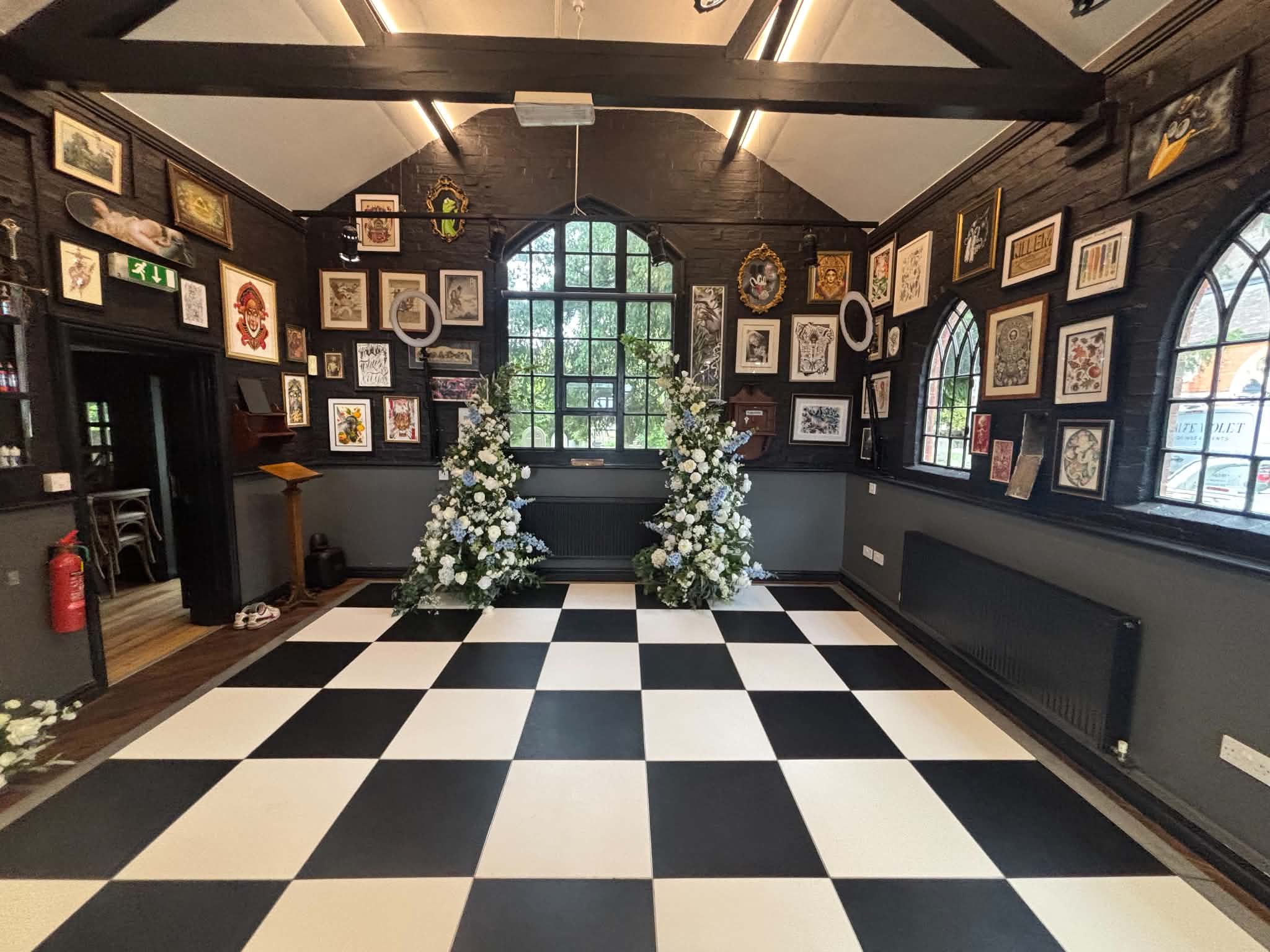Two Black and White Dance Floors at Two Very Different Wedding Venues
