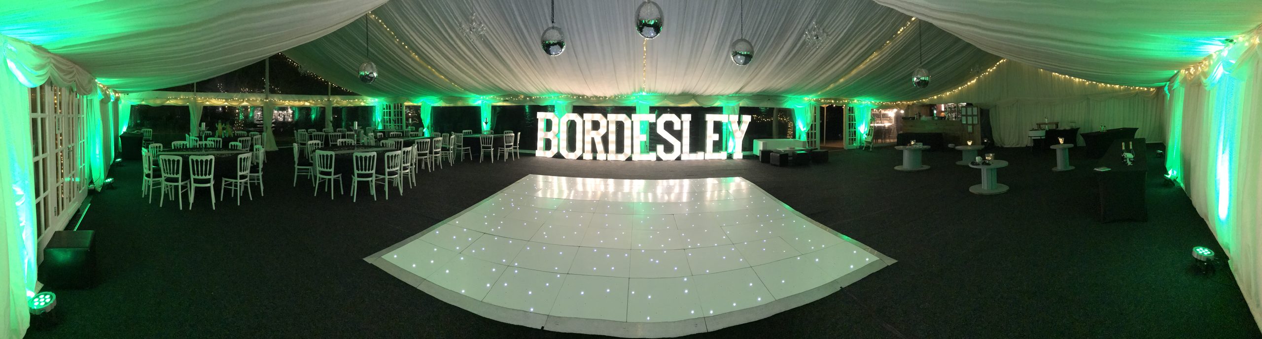 White starlit dance floor at Bordesley park