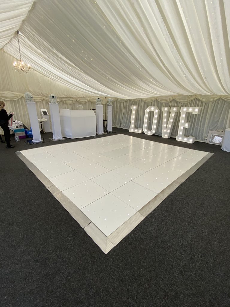 White starlit dance floor at Bordesley park