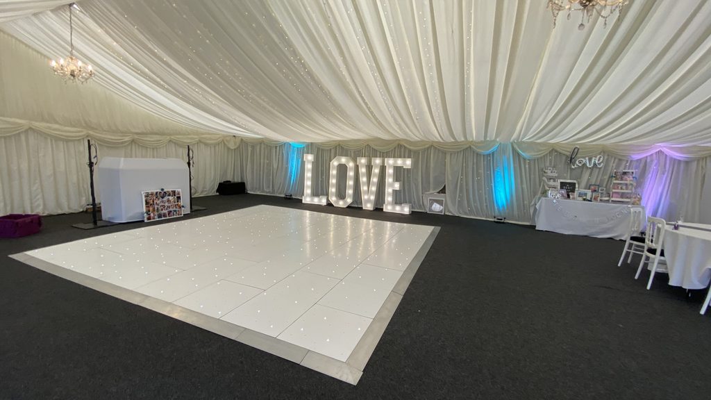 White starlit dance floor at Bordesley park