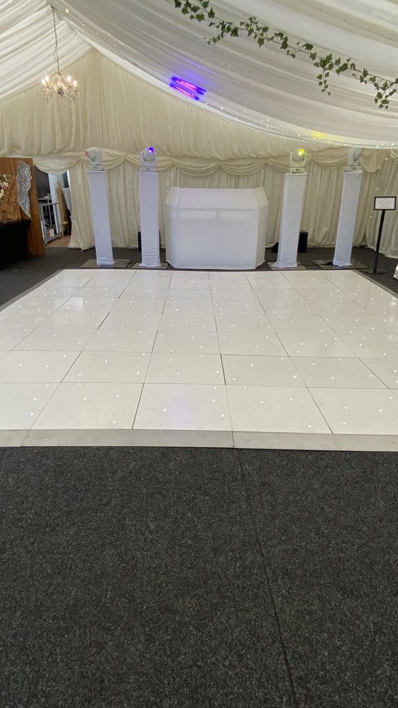 White starlit dance floor at Bordesley park