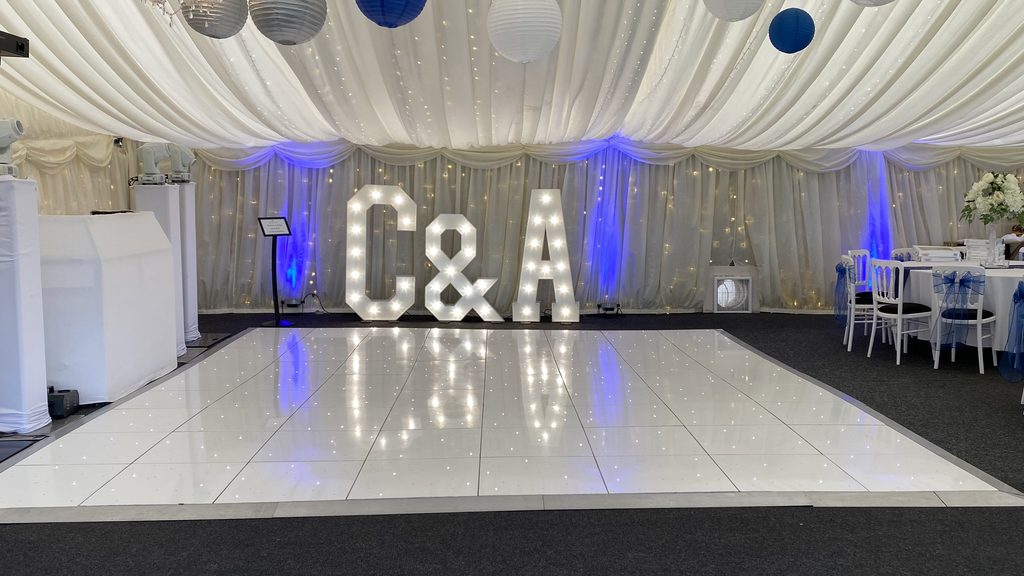 White starlit dance floor at Bordesley park