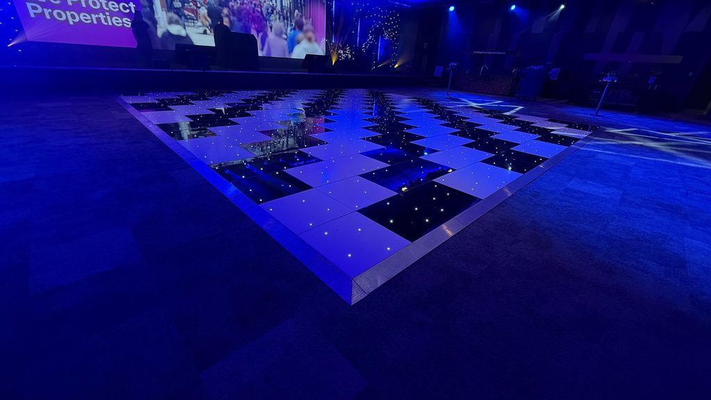 30' x 30' Black and white starlit dance floor at the Vox in Birmingham
