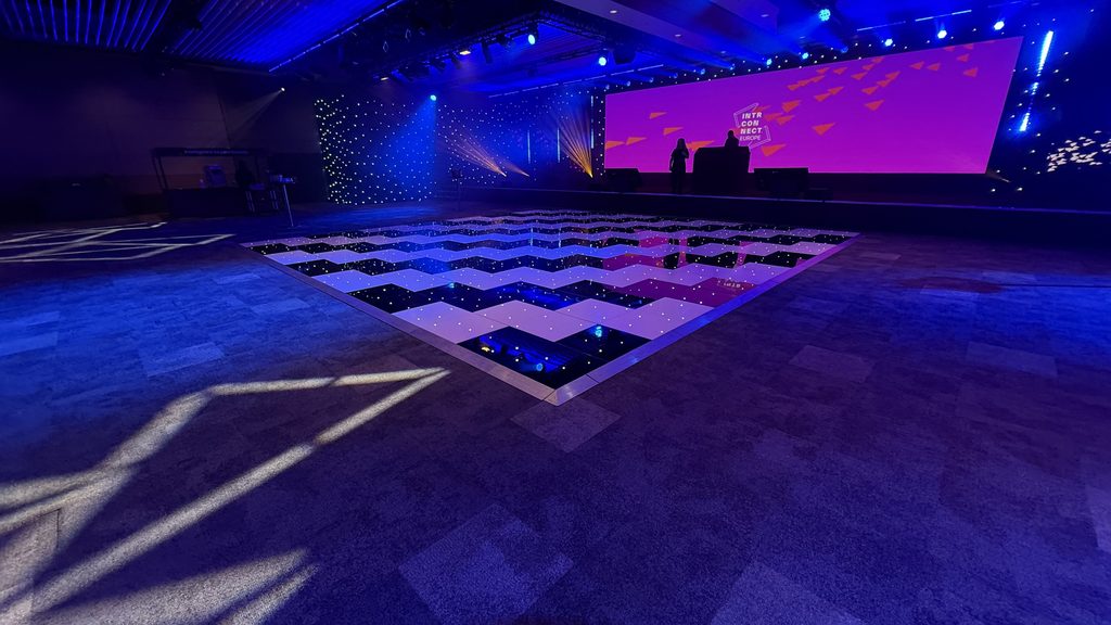 30' x 30' Black and white starlit dance floor at the Vox in Birmingham