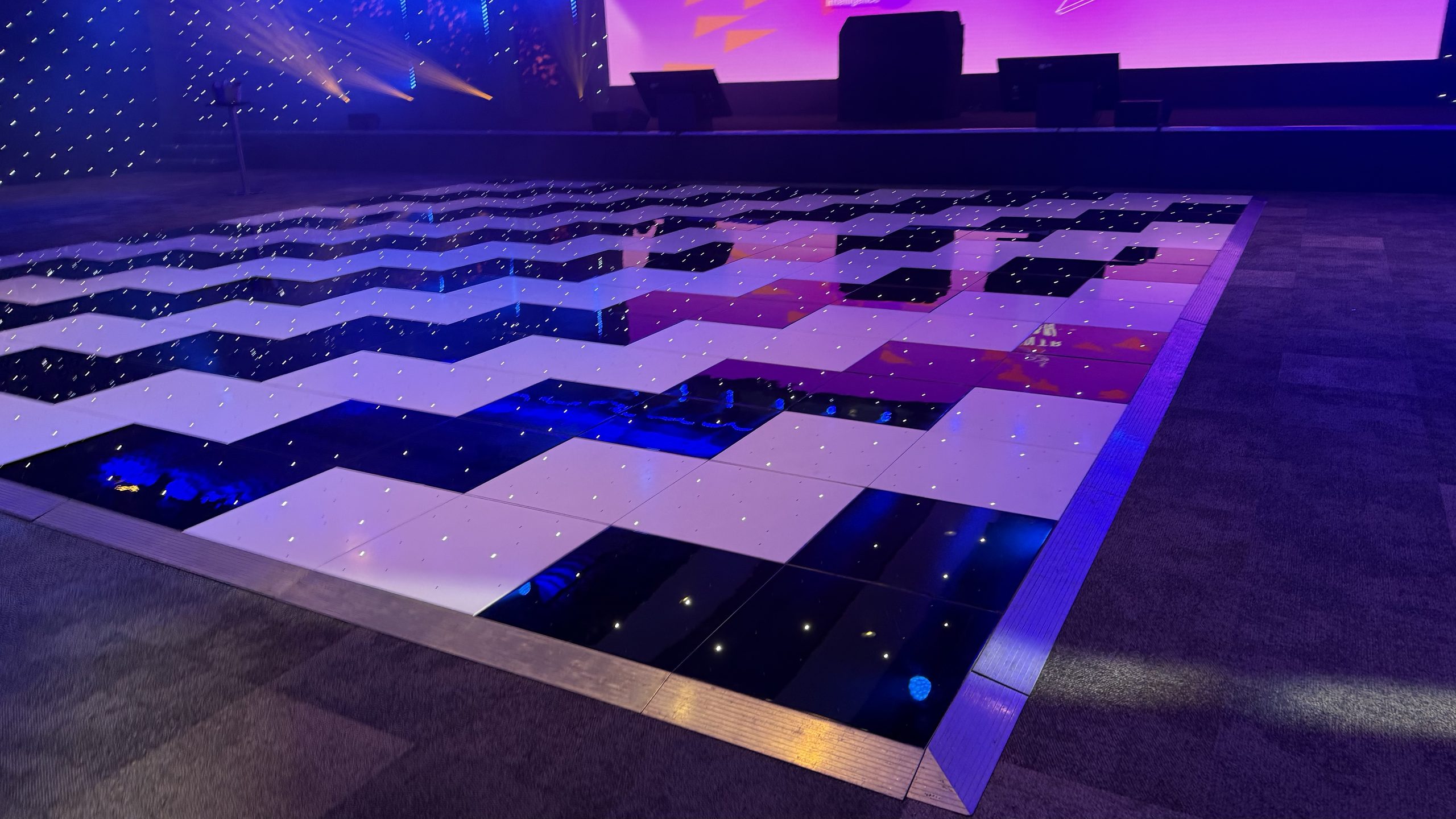 Black and white dance floor at the Vox 30' x 30'